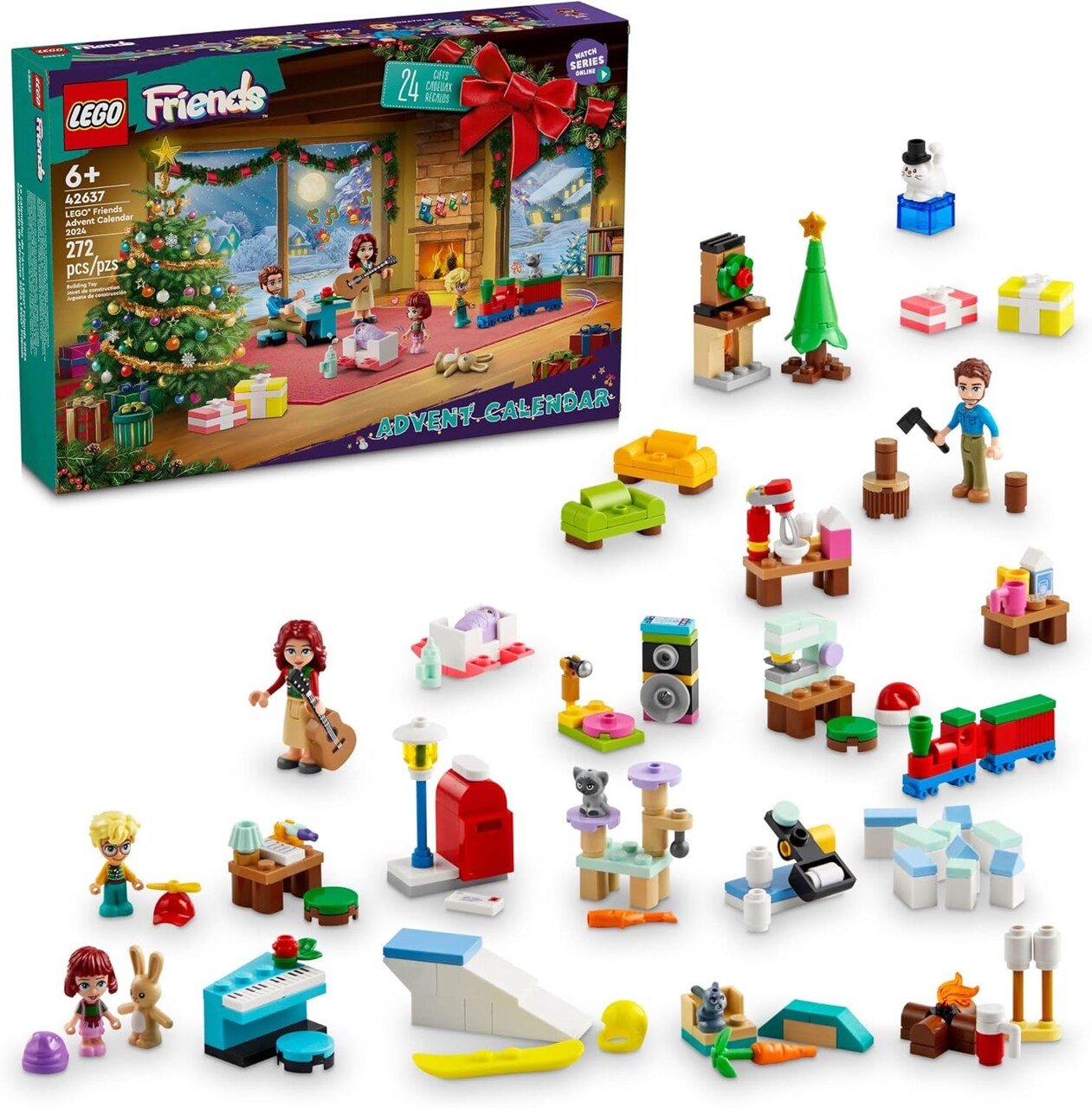 Friends 2024 Advent Calendar, Christmas Toy with 5 Characters and 3 Animals Included, Kids Building Kit for Girls and Boys Ages 6 and Up, Christmas Countdown Themed Gift Idea